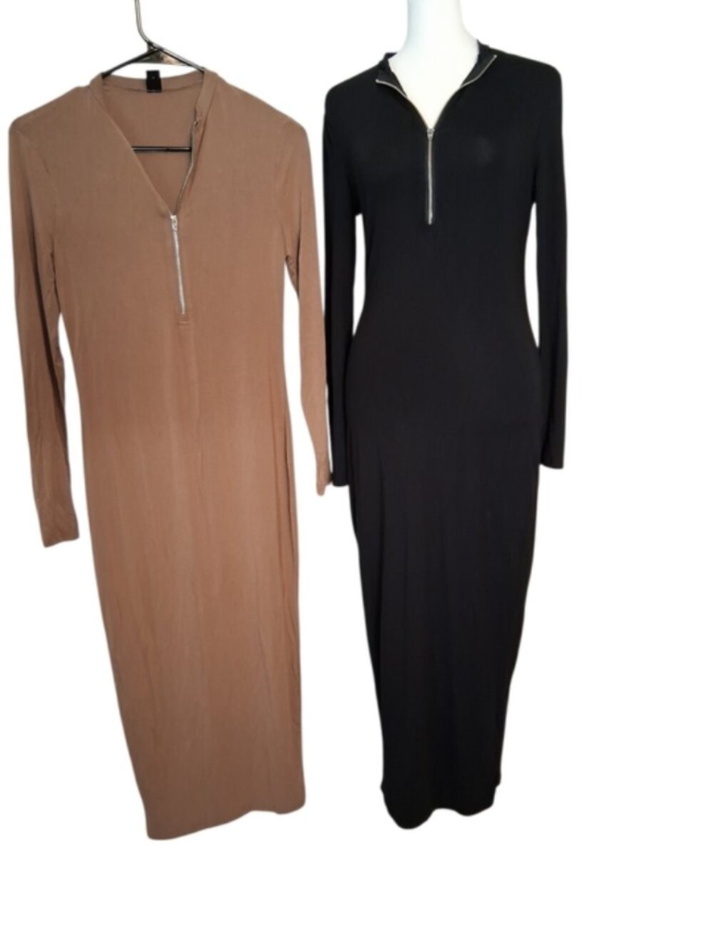SHEIN Bundle Long-Sleeve Zip-Front Maxi Dress in Black and Brown